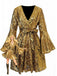 Rosa 1970er V-Ausschnitt Schlagärmel Pailletten Disco Kleid