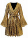 Rosa 1970er V-Ausschnitt Schlagärmel Pailletten Disco Kleid