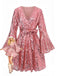 Rosa 1970er V-Ausschnitt Schlagärmel Pailletten Disco Kleid