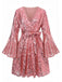 Rosa 1970er V-Ausschnitt Schlagärmel Pailletten Disco Kleid