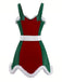 Rot & Grün 1960er Weihnachten Plüsch Trim Kleid Set