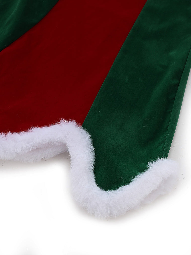 Rot & Grün 1960er Weihnachten Plüsch Trim Kleid Set