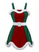 Rot & Grün 1960er Weihnachten Plüsch Trim Kleid Set