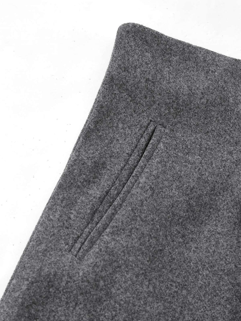 2PCS Grau 1940er Büro Revers Blazer & A-Linie Plissiertes Rock