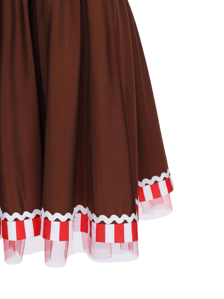 [Vorverkauf] Rot 1950er Lebkuchenmann Streifen Patchwork Kleid