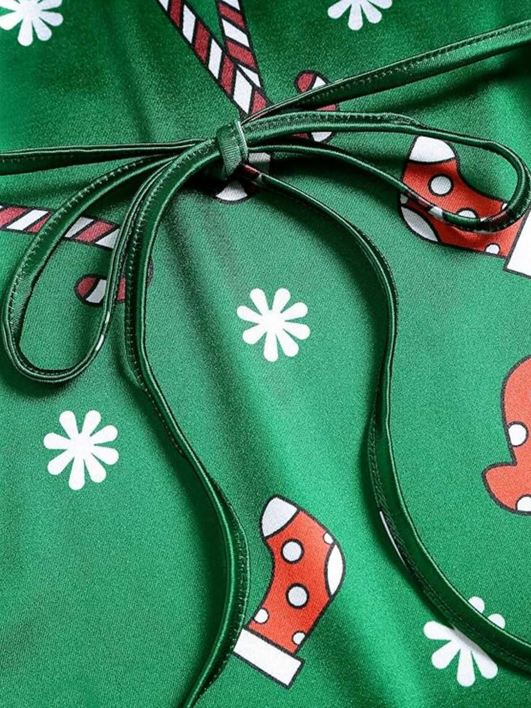 [Vorverkauf] Grün 1960er Weihnachten Wasserfallausschnitt Slip Kleid