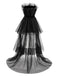 Schwarzes trägerloses 80er Meshkleid in Schleifenoptik mit Vokuhila-Saum