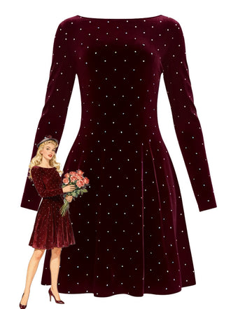 1980er Samt Strassstein Tailliert Party Kleid