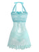Aqua Blau 1980er Spitze Bogen Dessous Set