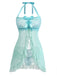 Aqua Blau 1980er Spitze Bogen Dessous Set