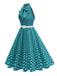 1950er Bogen Binde-Hals Polka Punkte Gürtel Kleid