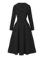 1950er Solide Revers Hoch Taille Swing Kleid