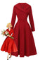 1950er Solide Revers Hoch Taille Swing Kleid