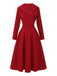1950er Solide Revers Hoch Taille Swing Kleid