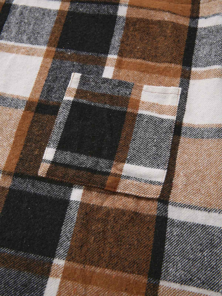 Braun 1970er Kariert V-Ausschnitt Tasche Overall Kleid