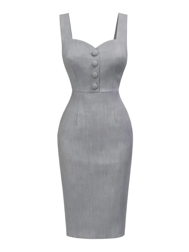 [Vorverkauf] Grau 1960er Solide Bogen Caped Midi Bodycon Kleid
