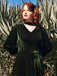 Grün 1950er Schlüsselloch V-Ausschnitt Perle Samt Kleid