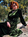 Grün 1950er Schlüsselloch V-Ausschnitt Perle Samt Kleid
