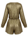Gold 1970er V-Ausschnitt Pailletten Langarm Romper