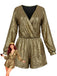 Gold 1970er V-Ausschnitt Pailletten Langarm Romper