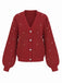 Rot 1950er Solide Perlen Perlenbesatz Locker Stricken Strickjacke