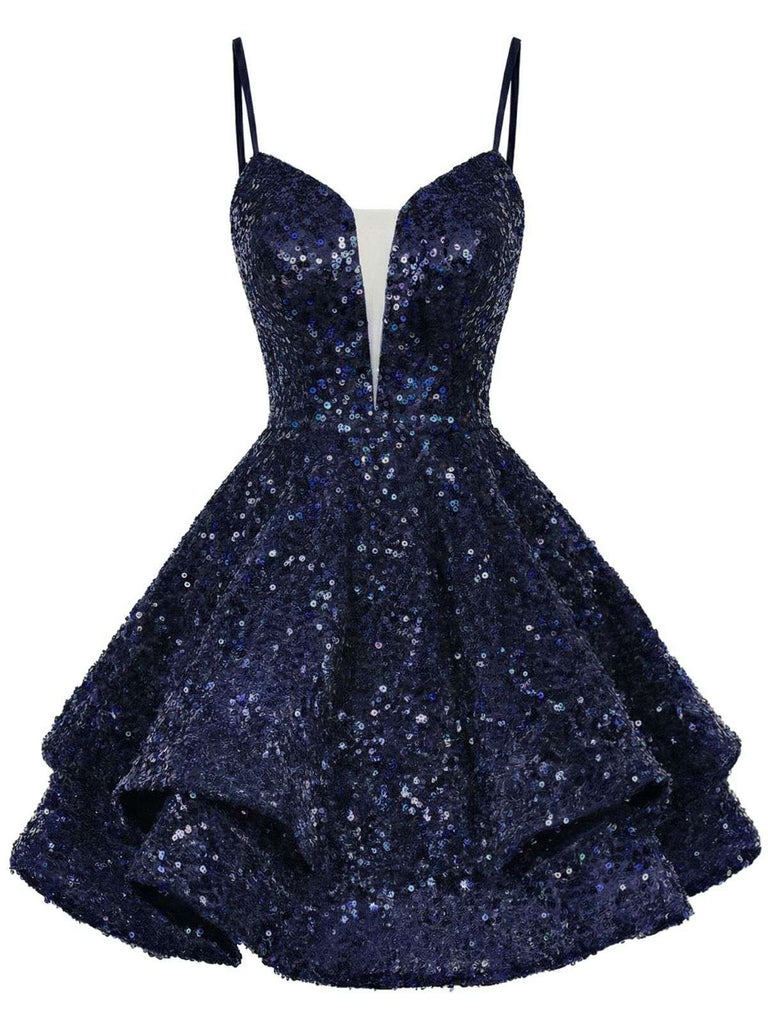 Rot 1950er Pailletten Tief-V Schnür Mini Party Kleid