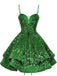 Rot 1950er Pailletten Tief-V Schnür Mini Party Kleid