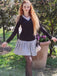 1960er V-Ausschnitt Streifen Plissiert Fake Zweiteiler Kleid