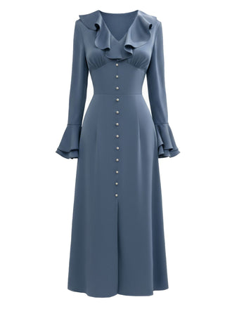 [Vorverkauf] Blau 1940er Taste Satin Schlitz Kleid