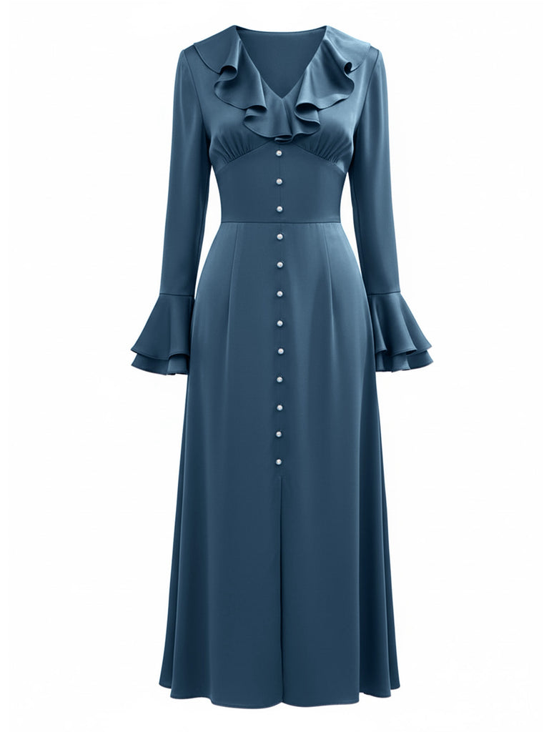 [Vorverkauf] Blau 1940er Taste Satin Schlitz Kleid