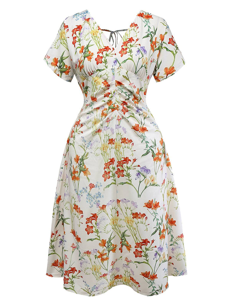 [Vorverkauf] [Übergröße] Weiß 1930er Blumen Gerüschtes Kleid