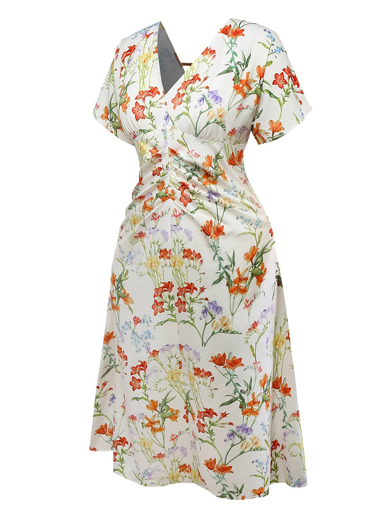 [Vorverkauf] [Übergröße] Weiß 1930er Blumen Gerüschtes Kleid