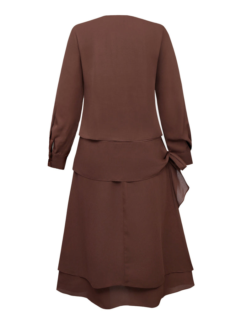 Braun 1920er Bogen Schleife Gürtel Taille Kleid