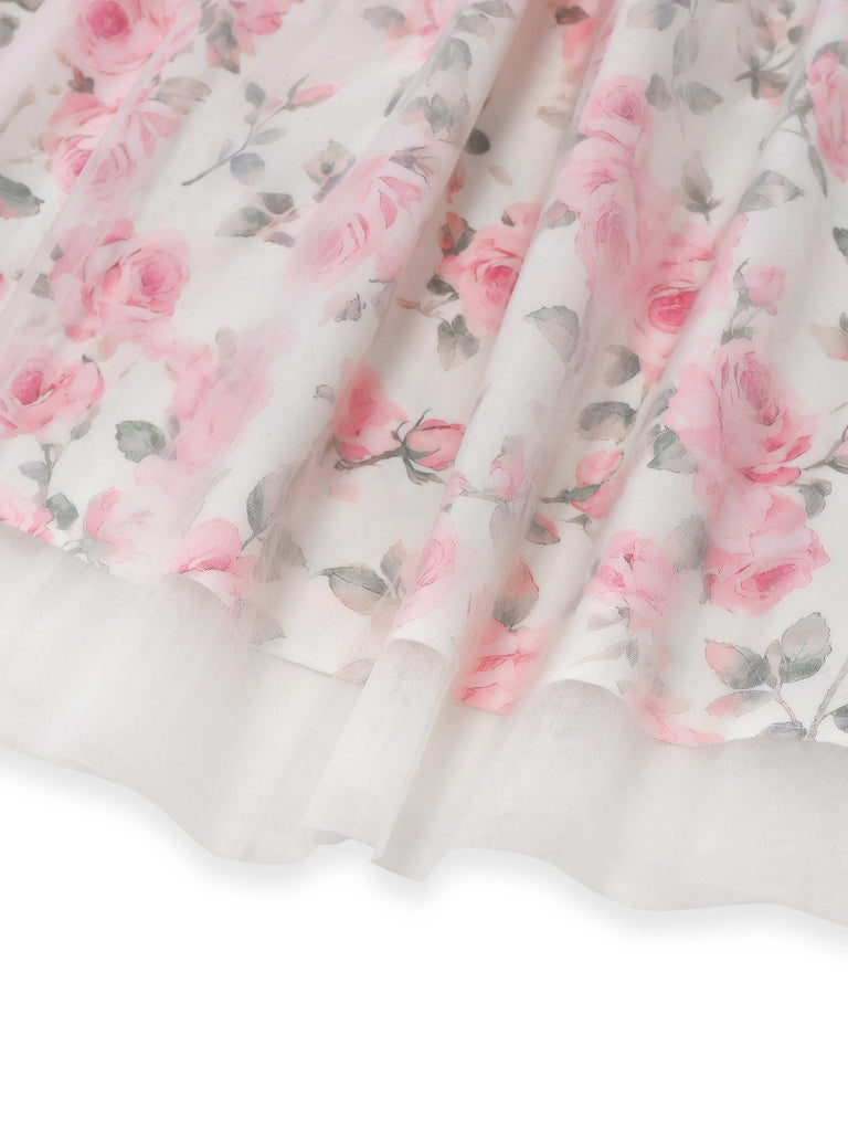 [Vorverkauf] Rosa 1950er Herzausschnitt Rose Netz Schulterfrei Kleid