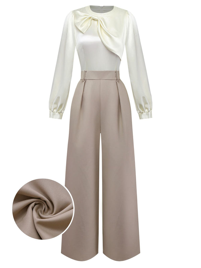 [Vorverkauf] Khaki 1960er Bogen Kragen Patchwork Jumpsuit