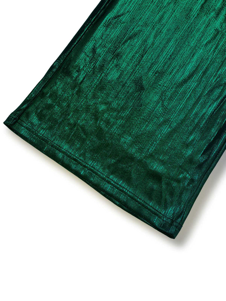 Dunkelgrün 1930er Metallisch V-Ausschnitt Laternenärmel Jumpsuit