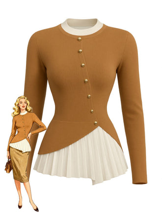 Braun 1970er Unregelmäßig Taste Patchwork Stricken Top