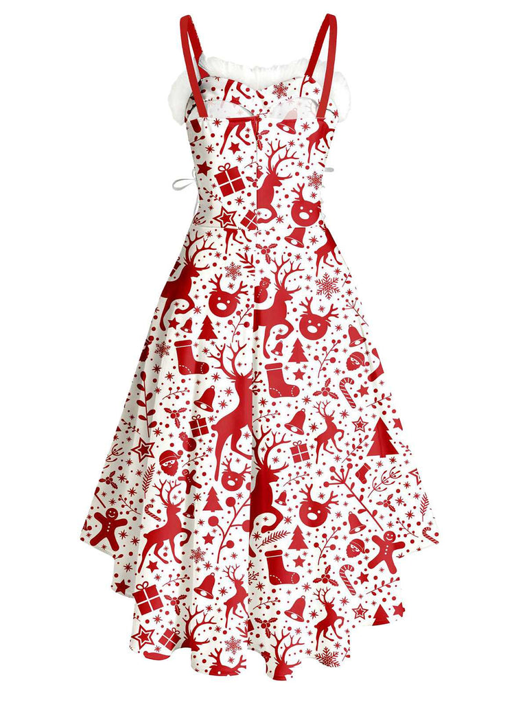 1950er Weihnachten Tartan Pelzbesatz High-Low Saum Kleid