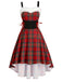 1950er Weihnachten Tartan Pelzbesatz High-Low Saum Kleid