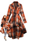Orange 1950er Karo Hoch Niedrig Saum Revers Jacke