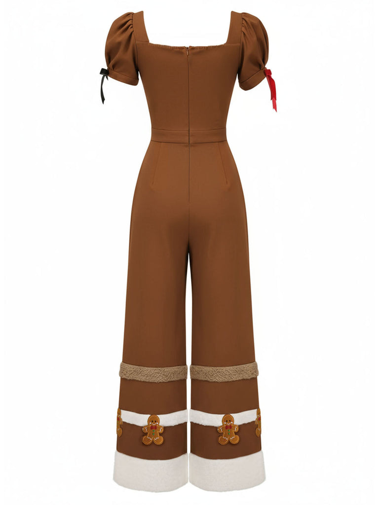 [Vorverkauf] Kurkuma 1950er Lebkuchen Plüschbesatz Jumpsuit