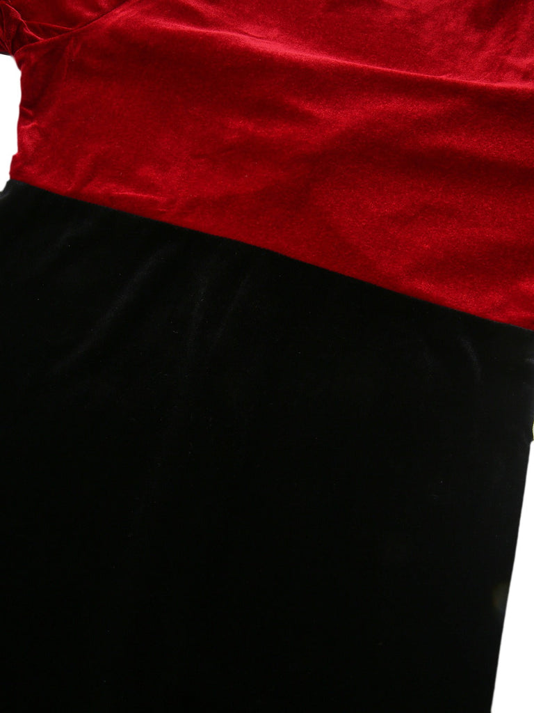 Rot & Schwarz 1960er Samt Gedrehtes V-Ausschnitt Enges Kleid