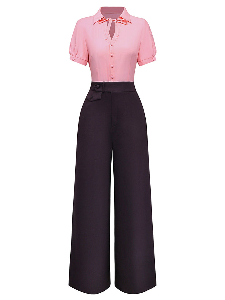 [Vorverkauf] Rosa & Grau 1930er Bogen Kragen Revers Jumpsuit