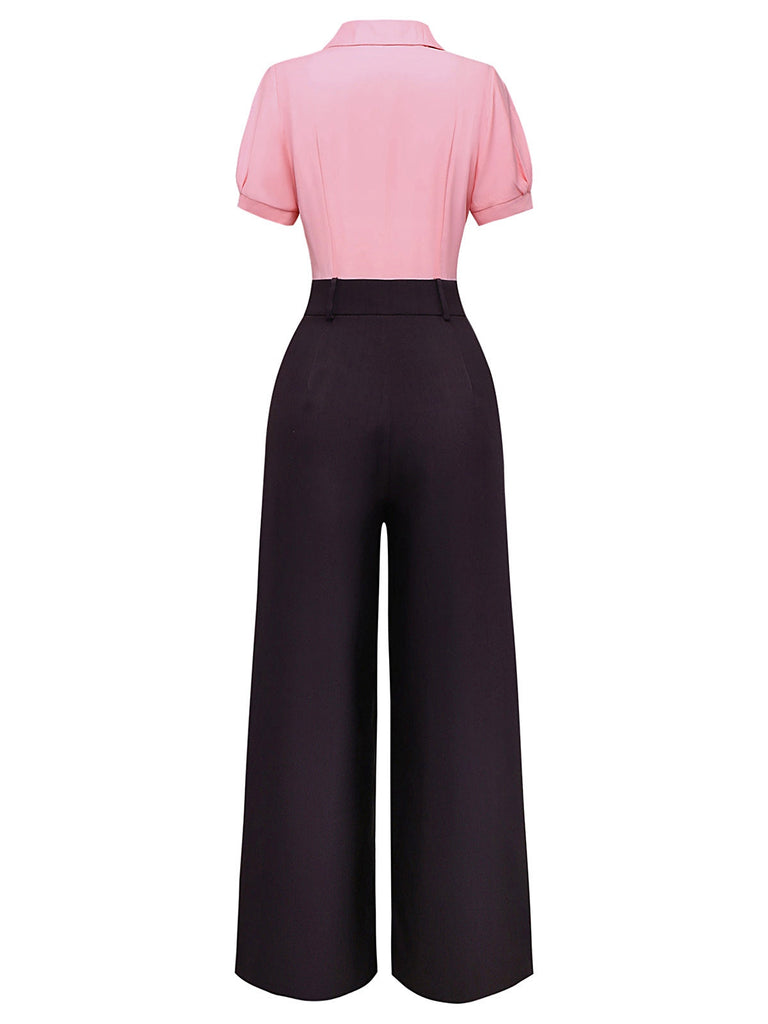 [Vorverkauf] Rosa & Grau 1930er Bogen Kragen Revers Jumpsuit