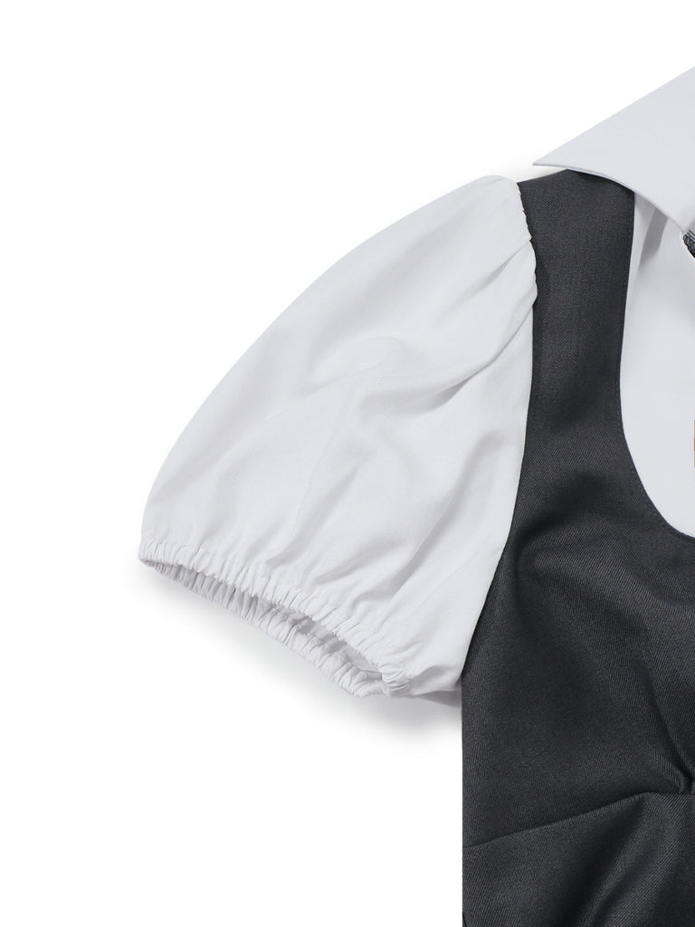 [Vorverkauf] Grau 1950er Falsch Zweiteilig Johnny Kragen Jumpsuit