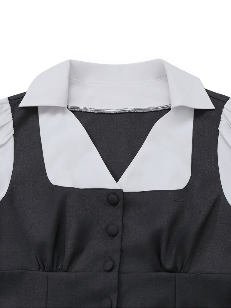 [Vorverkauf] Grau 1950er Falsch Zweiteilig Johnny Kragen Jumpsuit