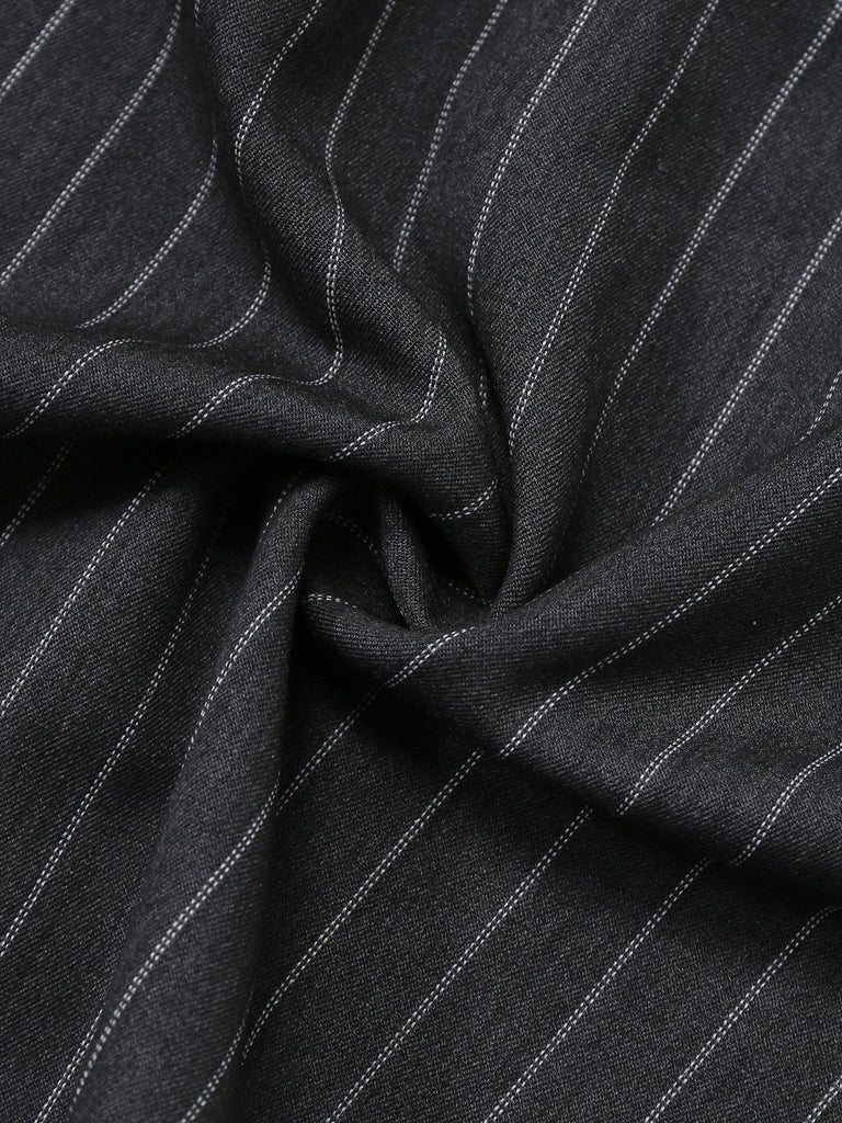 [Vorverkauf] Grau 1950er Samt Träger Gürtel Nadelstreifen Kleid