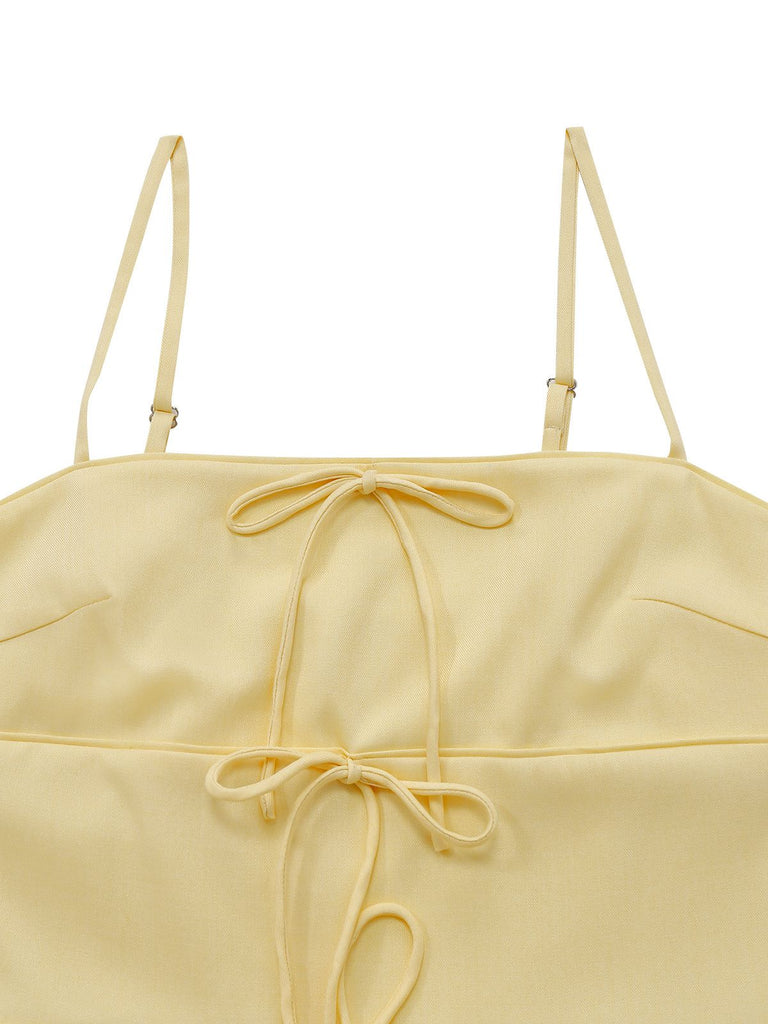 [Vorverkauf] Hellgelb 1930er Netz Spaghettiträger Kleid