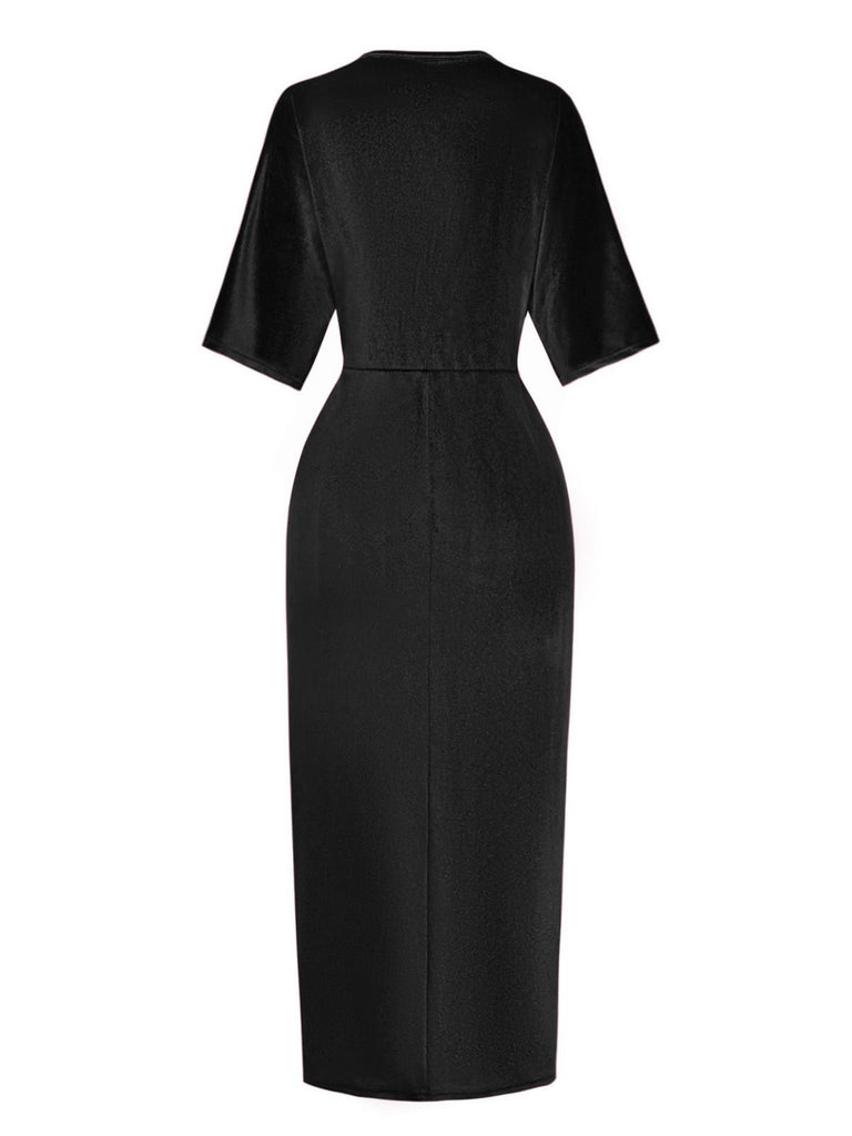 1960er Solide Samt Halbarm Kleid