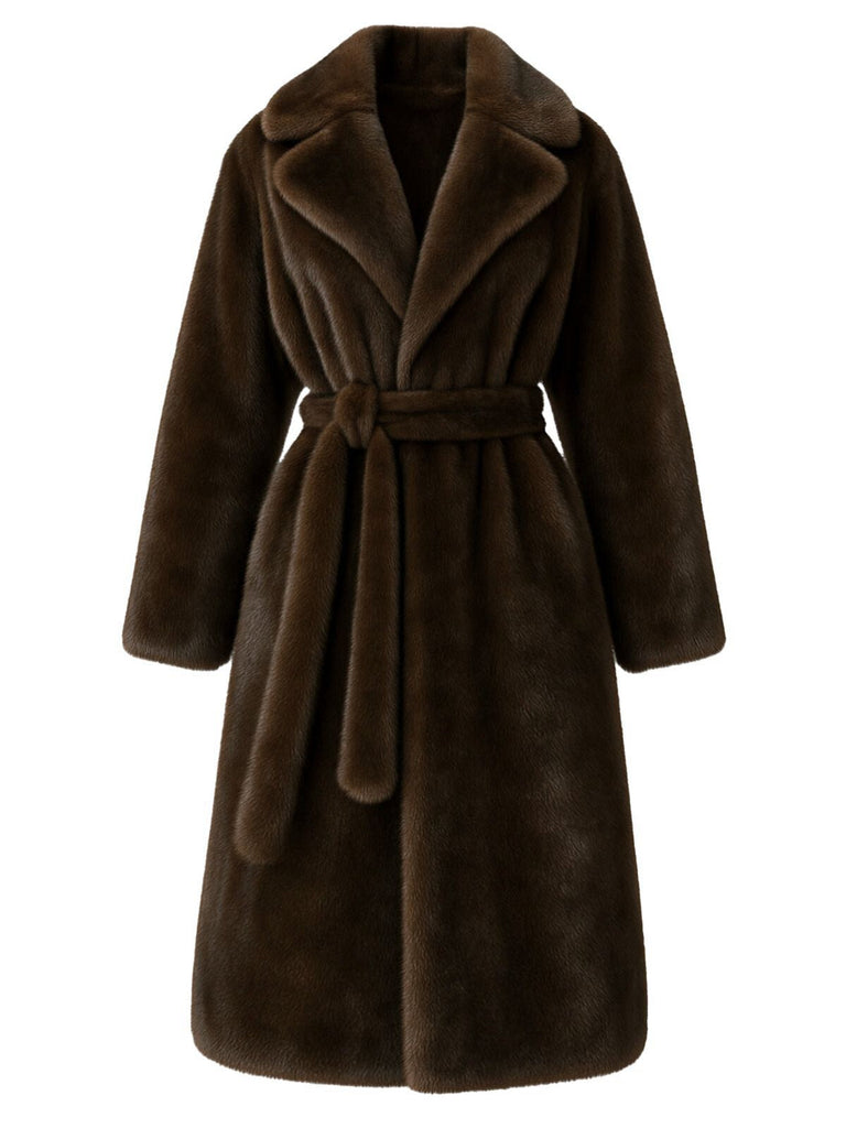 1950er Solide Revers Kunstpelz Pelz Robe Mantel